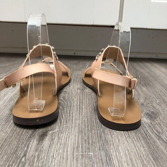 JCrew Women's Size 7 Sandals Crystal Embellished Blush Tan Leather Dual Strap - Picture 4 of 9